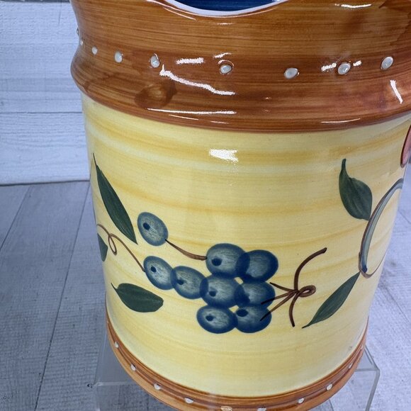Salute TUSCAN FRUIT Pears Grapes Embossed Dots Ceramic Lidded 9" Large Canister - Picture 14 of 16